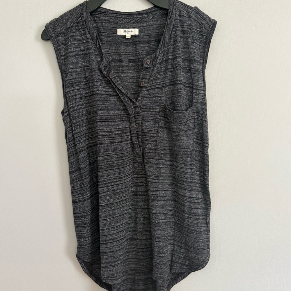 Madewell Gray Muscle Tee with Mandarin Collar